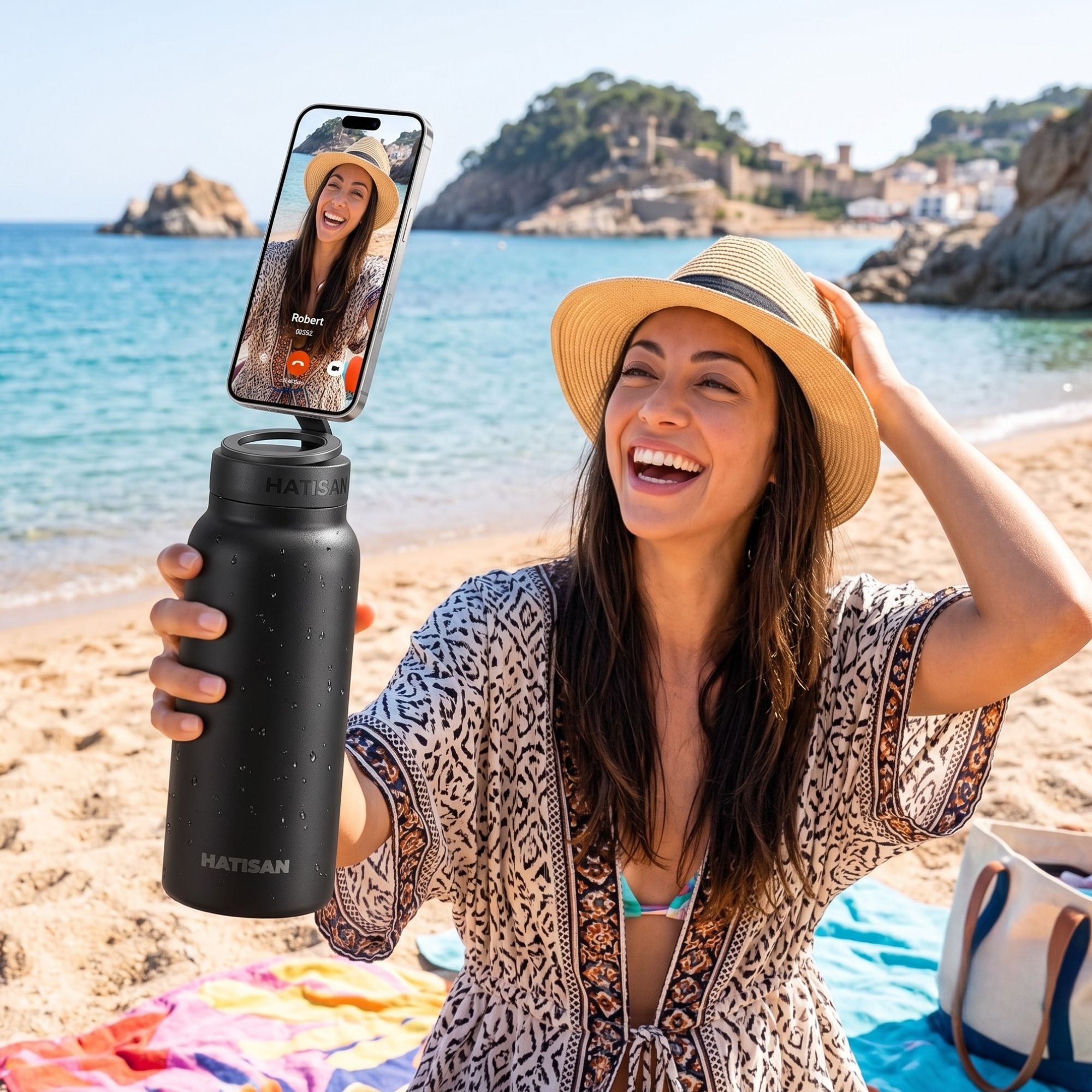 24oz Insulated Stainless Steel Water Bottle with Magnetic Phone Holder