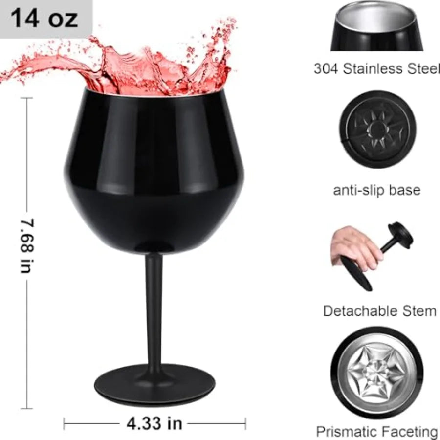 14oz Insulated Wine Tumbler with Detachable Stem — Stainless Steel, Dishwasher Safe
