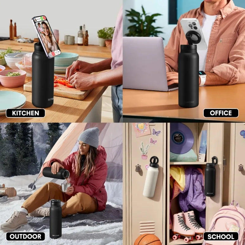 24oz Insulated Stainless Steel Water Bottle with Magnetic Phone Holder