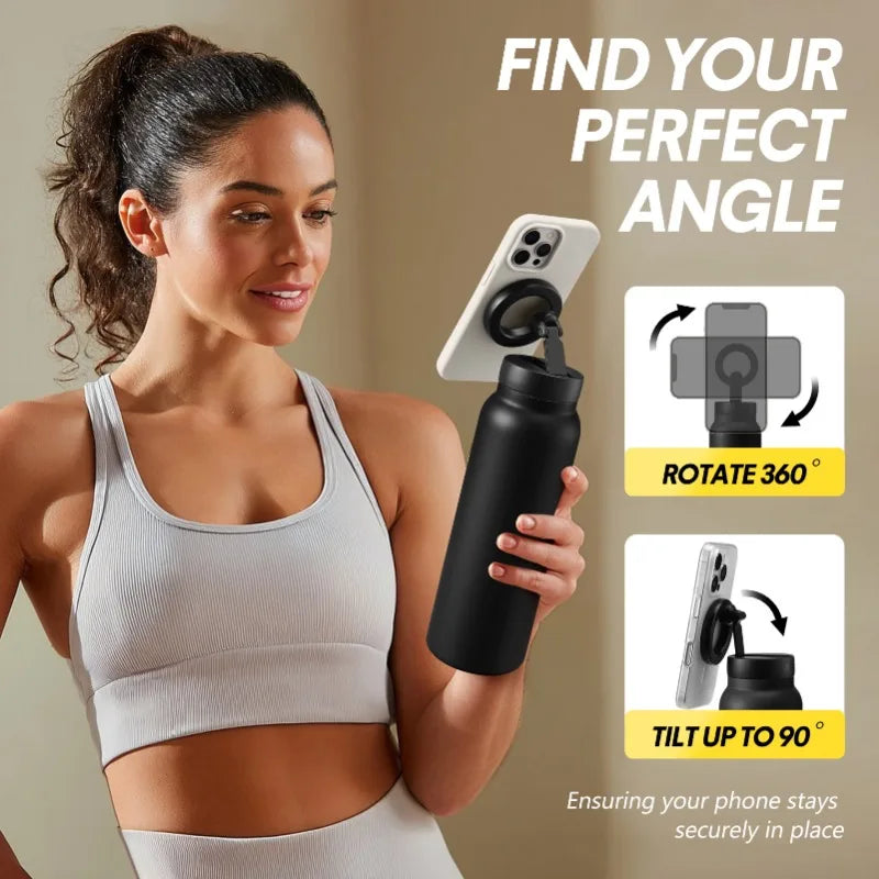 24oz Insulated Stainless Steel Water Bottle with Magnetic Phone Holder