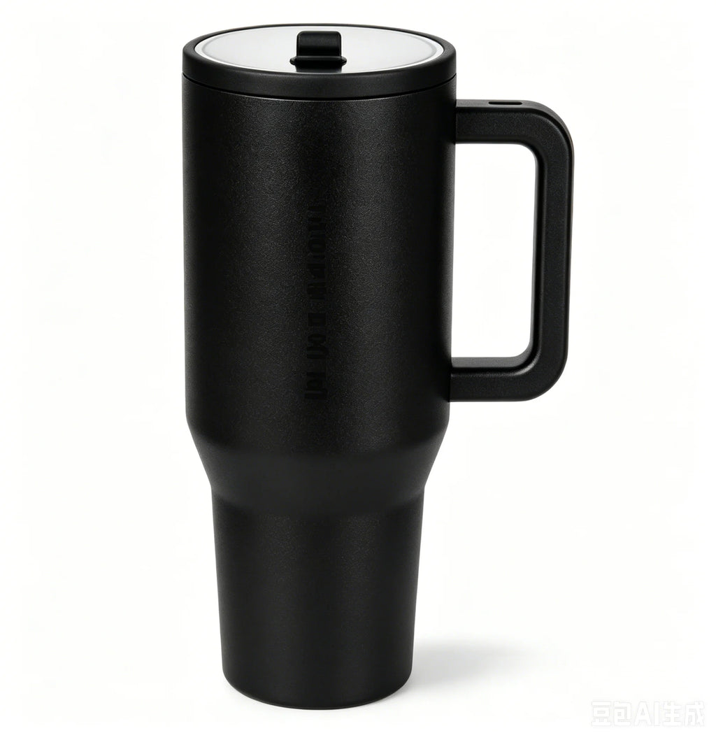 40oz Insulated Tumbler with Handle & Straw — Stainless Steel, Leak-Proof Lid