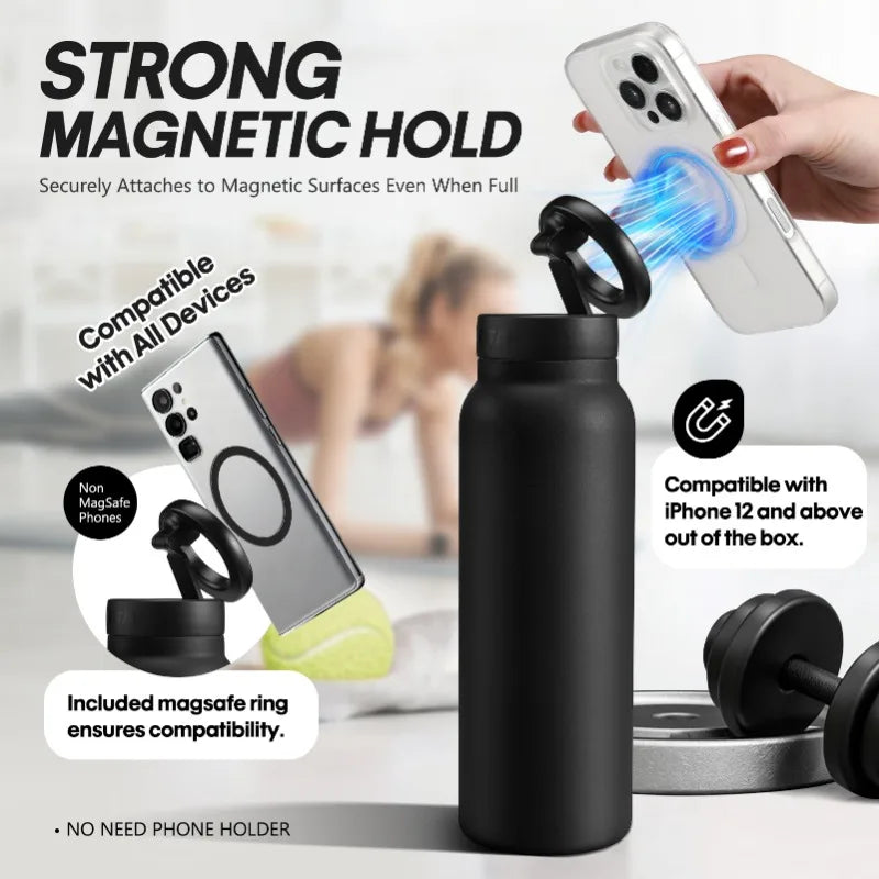 24oz Insulated Stainless Steel Water Bottle with Magnetic Phone Holder